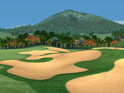 Turtle Valley hole 14 : Habillage de parcours de golf fictif et virtuel en 3D - logiciel Edter 1996 à 2003 Turtle Valley hole 14